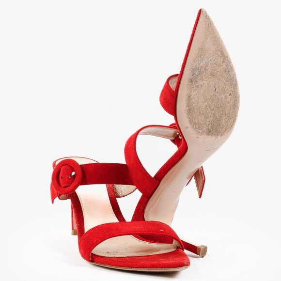 Gianvito Rossi Red Chamois Suede Heel Sandals - Picture 4 of 10
